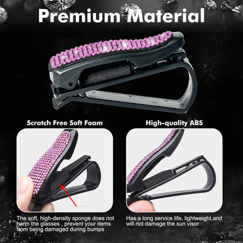2PCS Universal Car Sun Visor Glasses Clip Rhinestone Sunglasses Cards Holder