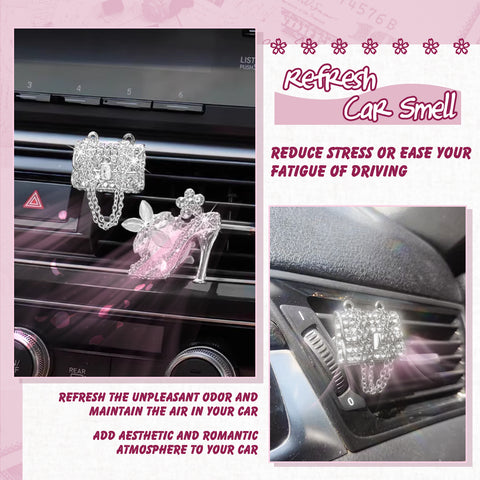 Crystal High Heel & Handbag Car Air Fresheners Diffuser Vent Clips Combo Kit