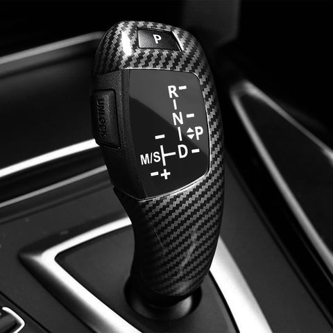Gear Shift Knob Cover Trim + Gear Panel Button Decal Sticker Replacement Compatible with BMW 1 3 5 6 7 Series (Standard Basic Shifter Style)
