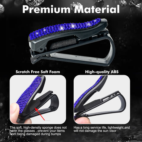 2PCS Universal Car Sun Visor Glasses Clip Rhinestone Sunglasses Cards Holder