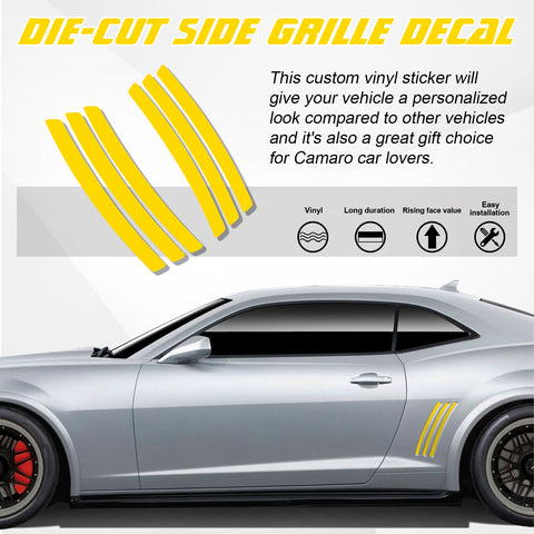 Xotic Tech 6pcs Car Body L&R Side Vent Insert Stripe Decal Vinyl Inlay Side Vent Gill Sticker Compatible with Chevrolet Camaro 2010-2015