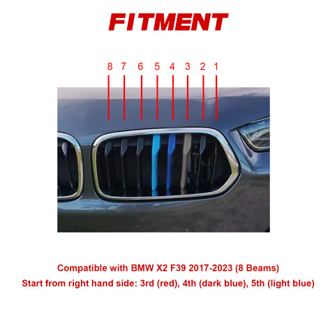 Tri-Colored Front Center Kidney Grille Strips Clip Cover For BMW X2 F39 2017-23