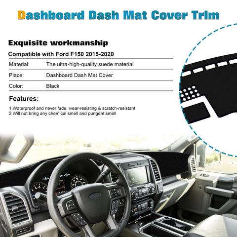 Pre-cut Suede Dashboard Carpet Pad Cover Sun Protector For Ford F150 15-2020