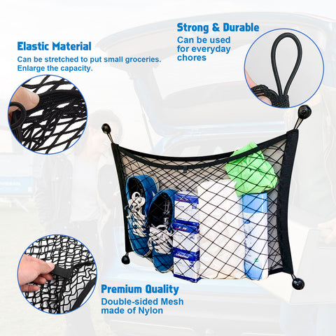 2pcs Small Cargo Net Elastic Pocket Storage Mesh Net for Car Trunk Net, RV, Boat