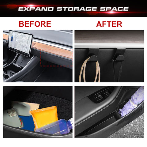 Glove Box Hanger Clip Hooks+Door Handle Armrest Organizer For Model 3 2017-2023