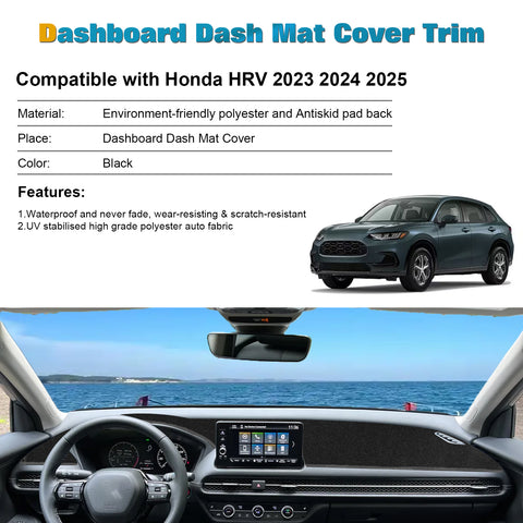 Black Dashboard Mat Poly Carpet DashMat Non-Slip Cover For Honda HRV 2023-2025