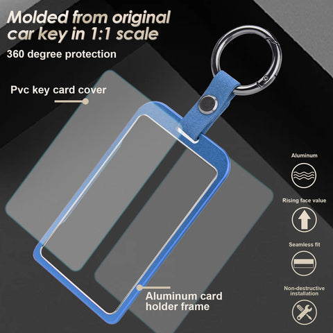 x xotic tech Transparent Card Key Holder, Card Protective Case Cover Comapatible with Tesla Model Y/3/S/X Cybertruck Accessories, Full Protection Key Fob Shell Key Chain(Aluminum Alloy)