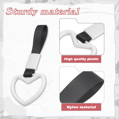 Xotic Tech 2 Pieces JDM Heart Shaped Car Handle Straps, Rear Bumper Warning Loops Heart-Shaped Ring for Cars, SUV, Subway, Bus Interior Exterior Decoration