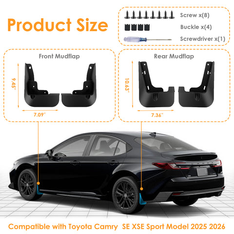 Mud Flaps Splash Guards Fender Accessories Kit For Toyota Camry SE XSE 2025 2026