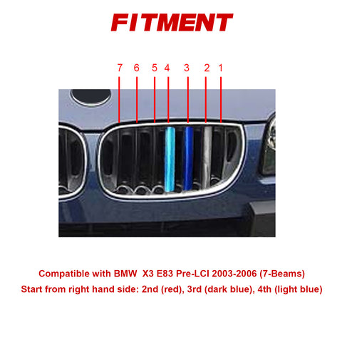 Tri-Colored Front Center Kidney Grille Strips Clip Cover For BMW X3 E83 2003-06