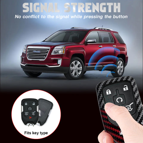 x xotic tech Glossy Black/Red Mix Color Carbon Fiber Texture Hard Plastic Key Fob Cover Case Compatible with GMC Acadia Terrain Sierra Yukon, Chevy Chevrolet Silverado 1500 2500HD 3500HD