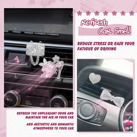 Crystal High Heel & Handbag Car Air Fresheners Diffuser Vent Clips Combo Kit