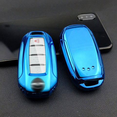 Xotic Tech Soft Blue TPU Full Seal Transparent Button Smart Key Fob Shell Protector Compatible with Infiniti Q50 Q60 QX50 QX55 QX60 2020-2023