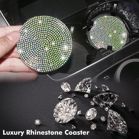 2pcs Cute Bling Car Cup Holder Coaster with Rhinestone Auto Interior Accessories