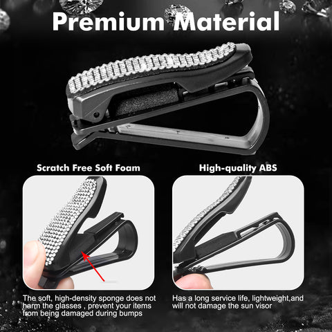 2PCS Universal Car Sun Visor Glasses Clip Rhinestone Sunglasses Cards Holder