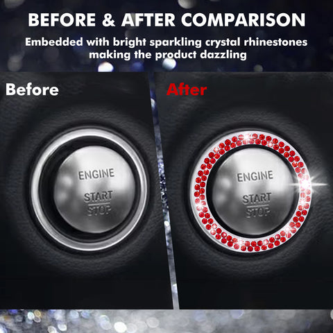 1/2 Packs Bling Diamond Car Engine Start Stop Button Surround Decor Ring Cover