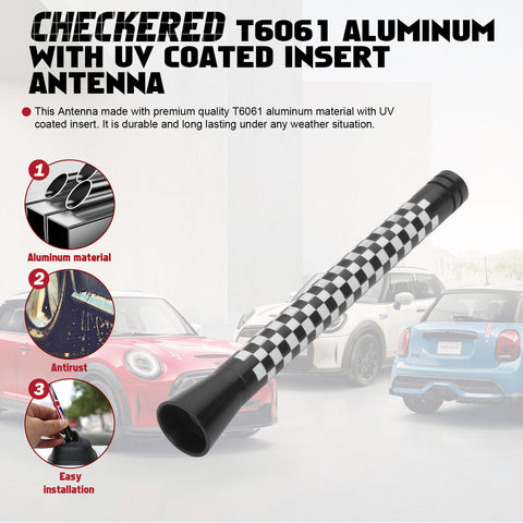 Xotic Tech Car Short/Long Antenna Union Jack Flag Checkerboard Theme Compatible with Mini Cooper All Models