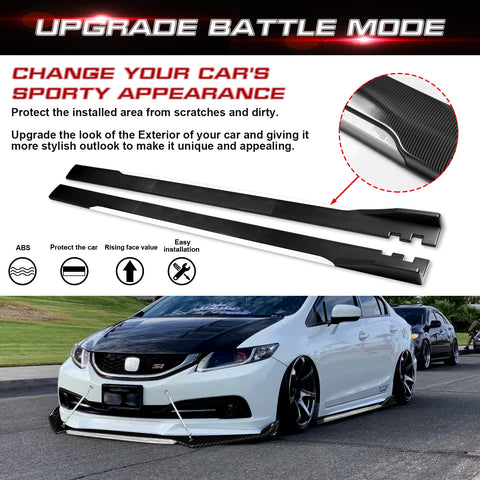 Front Bumper Lip Chin Spoiler+ 2M Side Skirt Winglets Diffusers+ Adjustable 10"-13" Support Rod Compatible with Honda Accord Civic or VW MK5 MK6 MK7 or Kia Optima, Carbon Fiber w/White