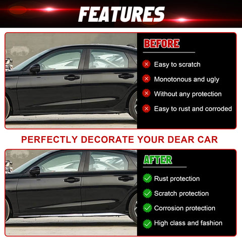 Chrome Side Door Skirt Stripe Panel Cover Trim Kit For Honda Civic 2016-2021