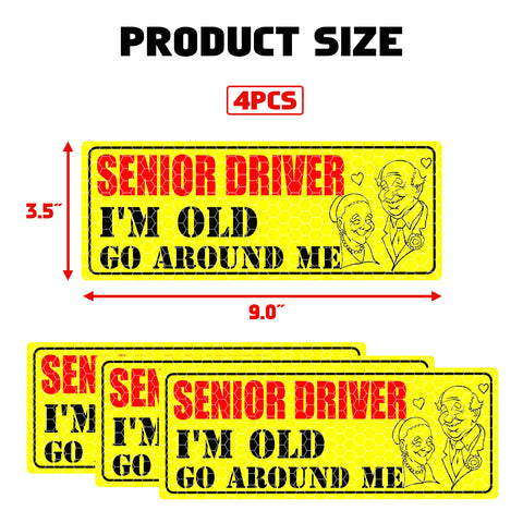 x xotic tech Elderly Driver Car Magnet Reflective Senior Driver Magnet Signs for Car Old People Gag Gifts Yellow Sign Magnetic Bumper Sticker for Grandma Grandpa