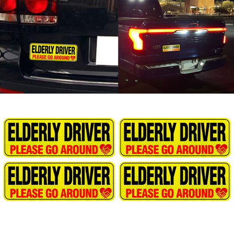 x xotic tech Elderly Driver Car Magnet Reflective Senior Driver Magnet Signs for Car Old People Gag Gifts Yellow Sign Magnetic Bumper Sticker for Grandma Grandpa
