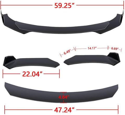 9Pcs Universal Fit Front Bumper Lip Chin Spoiler + Side Skirt Winglets Diffuser + Rear Bumper Canard Splitter Car Body Kits + Adjustable 10"-13" Support Rods