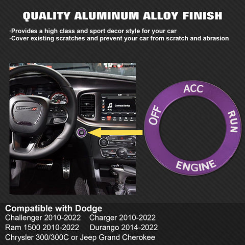 Red Engine Start Stop Button Switch Ring Cover Trim For Dodge Charger 2010-2022