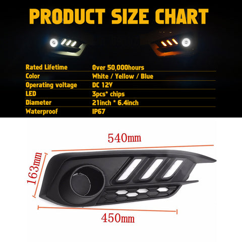 Honda Civic 2016 2017 LED Daytime Running DRL / Turn Signal Light Headlight Kit Mustang Style Fog Light Bezels, Dual Color Dual Funtion