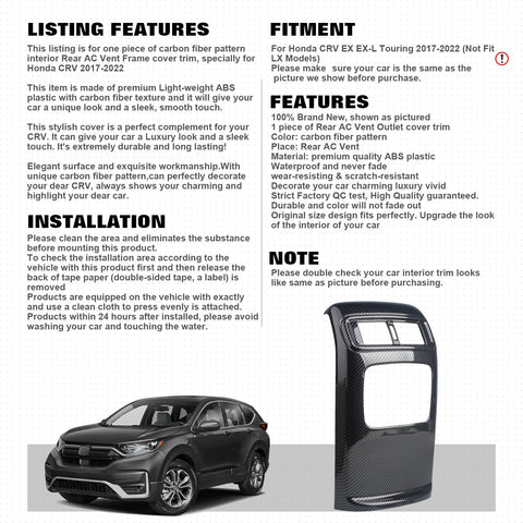 Carbon Fiber Pattern Rear Air Vent Molding Cover Trim For Honda CR-V 2017-2022