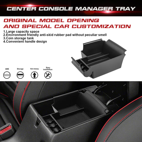 Center Console Armrest Box Secondary Storage Coin Holder Tray Organizer w/Black Anti-Dust Mats + 2PCS Soft Car Cup Holder Coasters, Compatible with Kia Forte 2019-2023