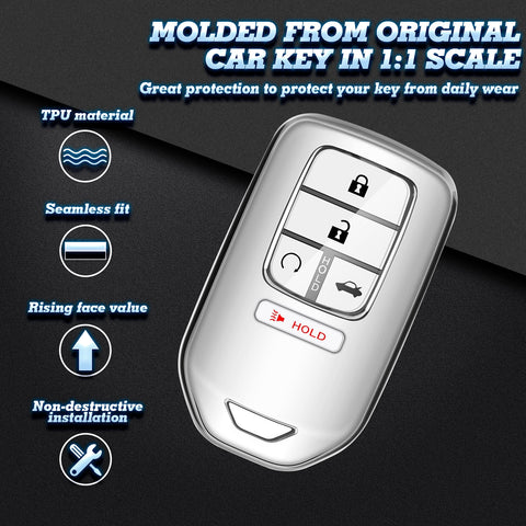Glossy Red/ Blue/ Black/ Gold/ Silver Soft TPU Case Remote Smart Key Fob Cover Holder for Honda Accord Civic Pilot CRV HRV Odyssey
