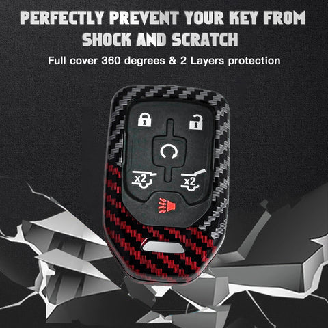 x xotic tech Glossy Black/Red Mix Color Carbon Fiber Texture Hard Plastic Key Fob Cover Case Compatible with GMC Acadia Terrain Sierra Yukon, Chevy Chevrolet Silverado 1500 2500HD 3500HD