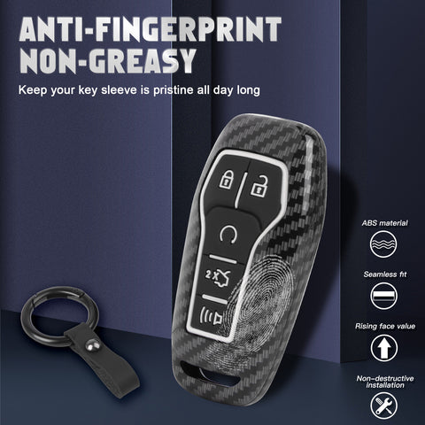 Carbon Fiber Texture Remote Key Holder Case Skin For Ford Mustang Edge Fusion Lincoln