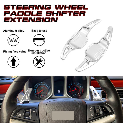 Silver Alloy Steering Wheel Paddle Shift Extension Trim For Chevy Camaro 12-2015