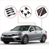 Set of Black Door Handle Rear Side Window Louvers Decor For Honda Civic 22-2023