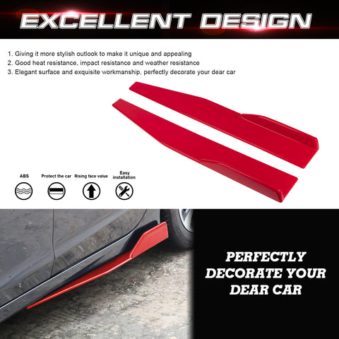 Xotic Tech Universal Car Side Skirt Rocker Panel Extension Left/Right Lower Side Skirts Splitters Diffuser Winglet Wings Body Kit Fits Universal Vehicles 29" (Red) 2PCs