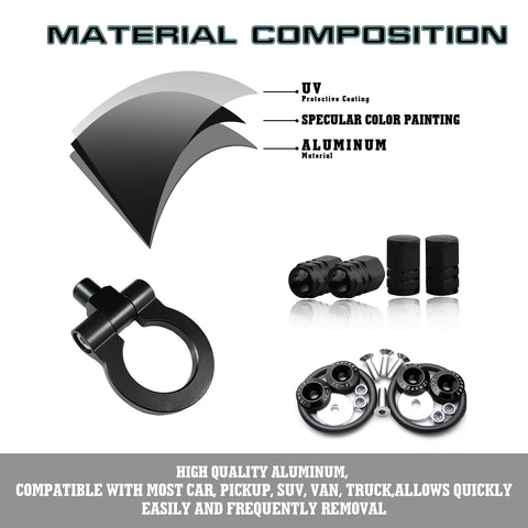 Set Tow Hook+Tire Valve Stem Caps+Release Fasteners For Honda Fit Jazz 2015-2018