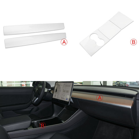 For Tesla Model 3 Y 2017-20 White Center Console Stripe Cup Holder Molding Trim