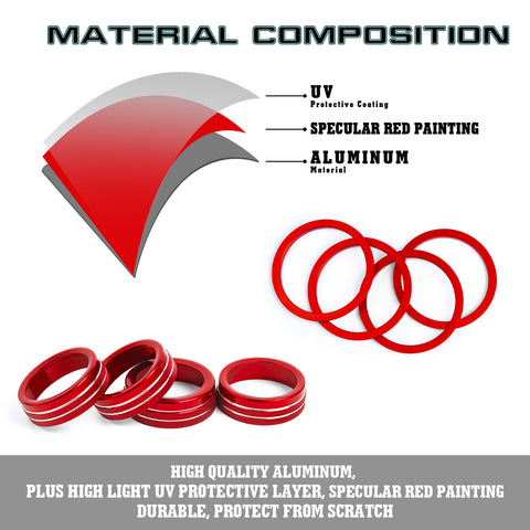 Red Air Vent Outlet + AC Climate Control Ring Cover For Toyota Tacoma 2016-2023