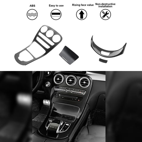 Carbon Fiber Black Gear Shift Panel Armrest Box Button Cover For Benz W205 W253