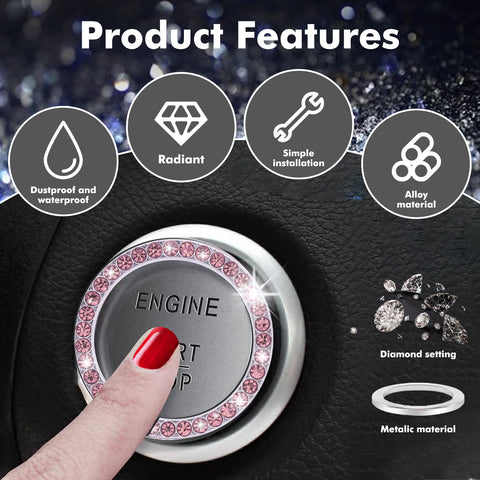Crystal Rhinestone Car Engine Start Stop Button Bling Ring Cover Accessories