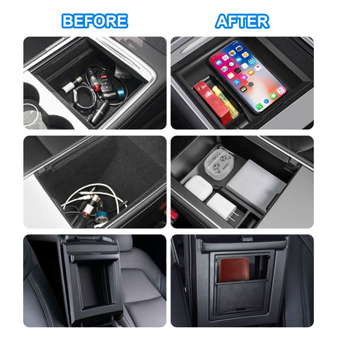 3PCS Center Console Organizer Tray Armrest Hidden Cubby Drawer Storage Box Compatible with Tesla Model 3 Model Y 2021-2024