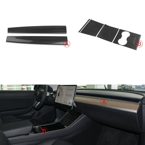 Center Console Stripe Cup Holder Panel Combo Kit For Tesla Model 3 Y 2017-2020