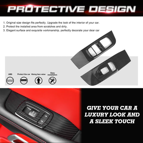 Car Interior Window Lift Button Switch Cover Trim Accessories Decoration, Carbon Fiber Pattern, Compatible with Dodge Challenger 2015-up