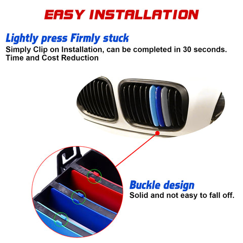 Tri-Colored Front Kidney Grille Strips Clip Cover For BMW 3 Series E46 1999-2001