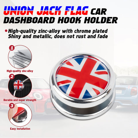 x xotic tech Hanger Stick on Car Dashboard Hook Holder Sticky Wall for Mask Key Fob USB Earphone Cable Sunglasses Compatible with Mini Cooper Accessories Universal (2 Pack, Union Jack Flag)