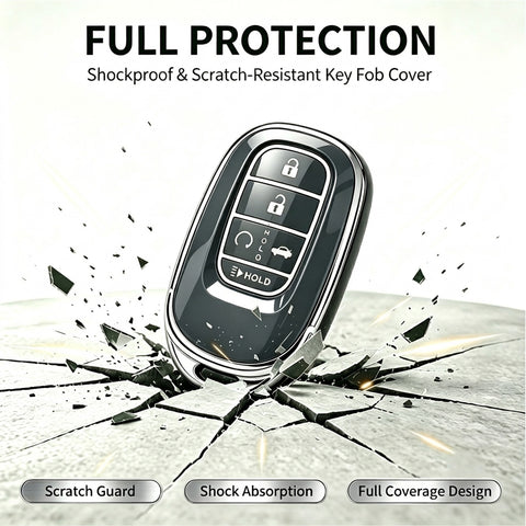 x xotic tech Key Fob Cover Compatible with Honda Accord Civic CR-V HR-V Pilot 2022-2027, Soft TPU Full Protective Smart Remote Keyless Case Accessories 5-Button (Silver Trim)