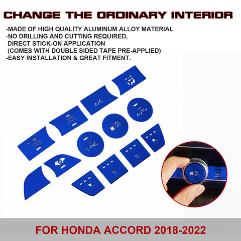 13Pcs Red Aluminum Center Dashboard Switch Cover Trim For Honda Accord 2018-2021