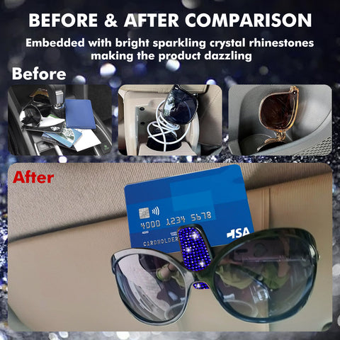 2PCS Universal Car Sun Visor Glasses Clip Rhinestone Sunglasses Cards Holder