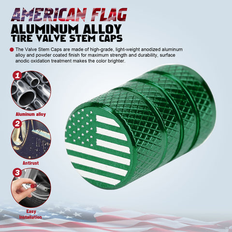 4pcs American Flag Tire Valve Stem Cover Caps Anodized Aluminum Alloy, Corrosion Resistant Leak-Proof Wheel Valve Cap Set, Universal for Cars Trucks Motorcycles SUVs